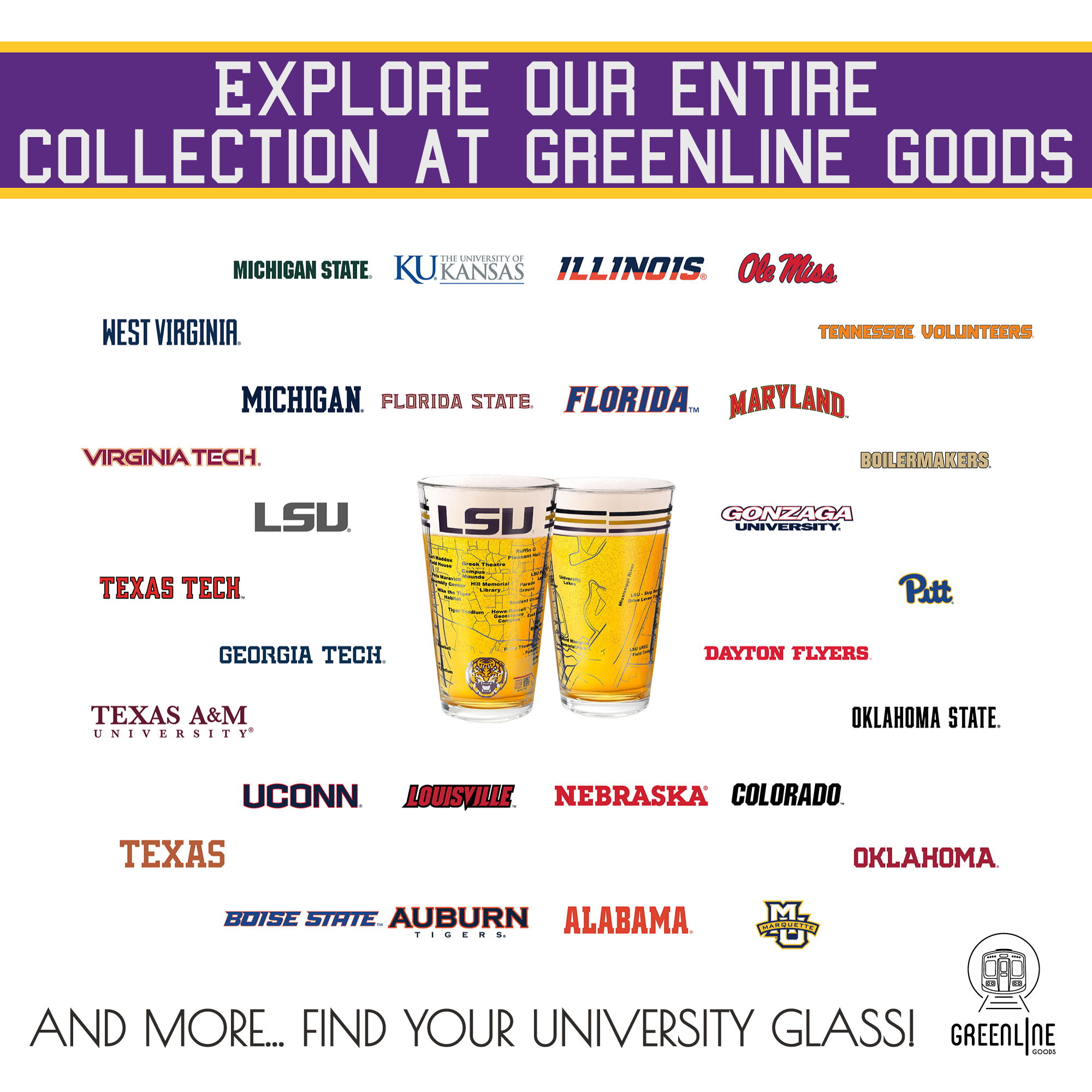 Greenline Goods - Wholesale Beer Glass/Mug - Louisiana State University Tigers College Pint Glasses - Full Color LSU Logo & Campus Map LSU Tiger Gift Idea College Grads and Alumni (Set of 2)6