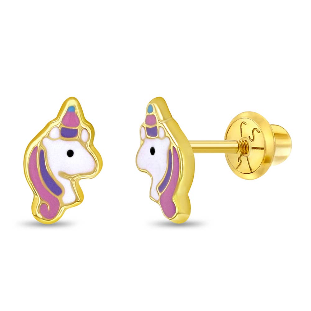 In Season Jewelry - Wholesale Earrings - Kids - 14k Gold Pastel Unicorn Baby / Toddler / Kids Earrings0