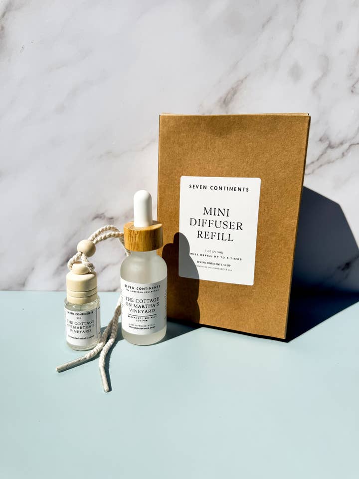 Mini Car Diffuser + 1oz Refill Bundle (Refill 5x) for wholesale by Seven Continents