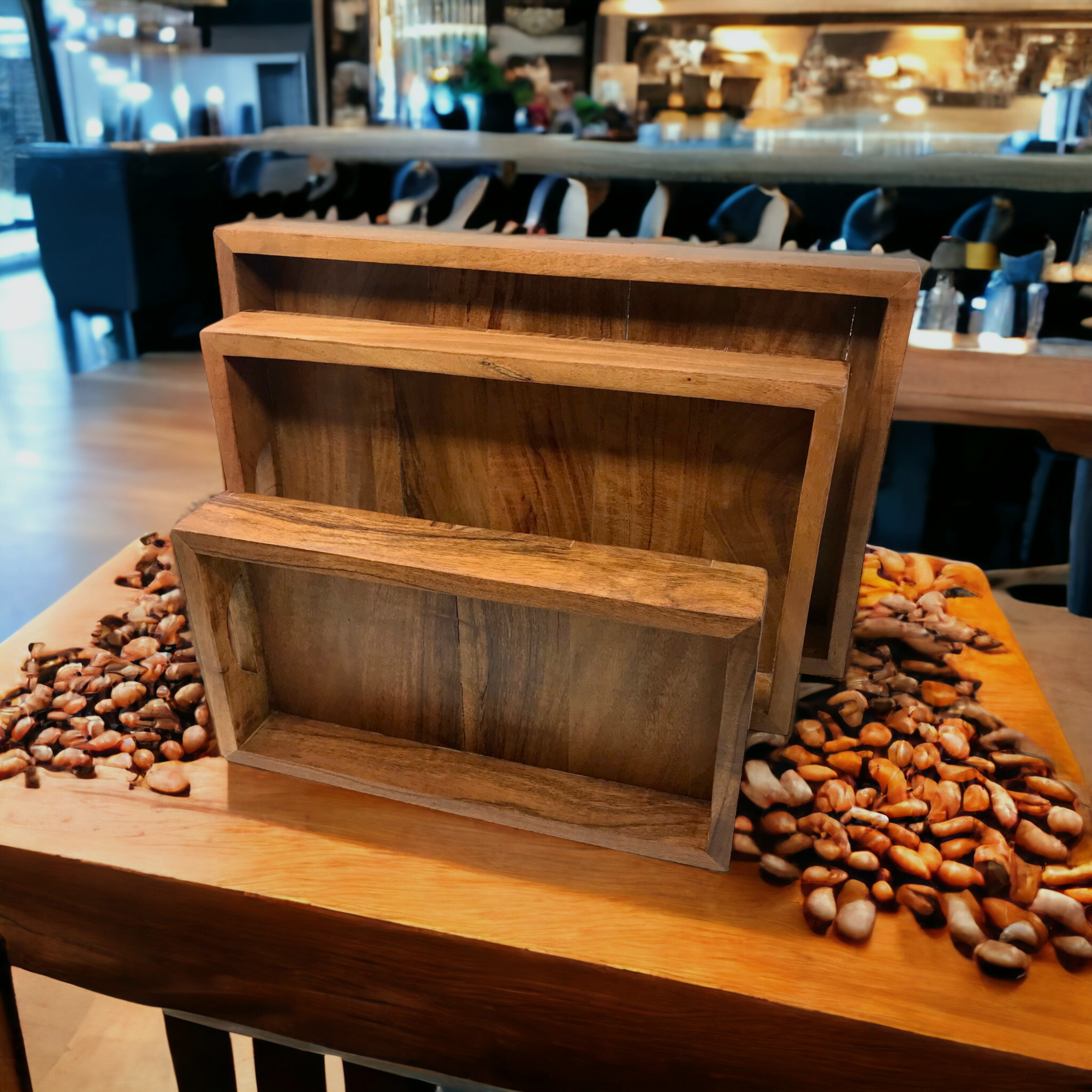 Wilco Home - Wholesale Serving Tray - Set of 3 "Cocktail" Acacia Wood Charcuterie Trays5