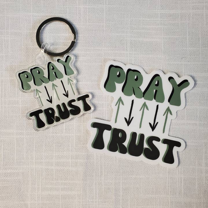 Paquete de pegatinas para llaveros Pray Trust para venta al por mayor de Let Love Be My Motive Studio