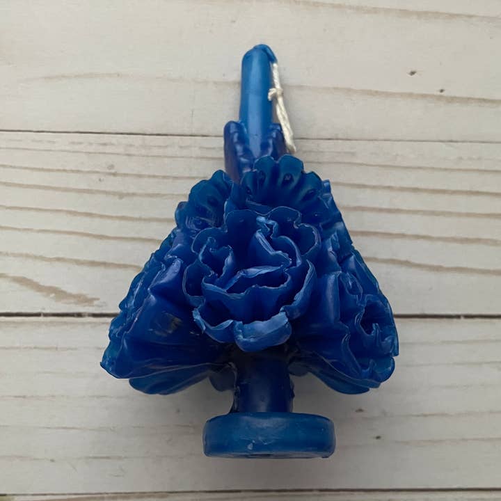 Cobalt Blue Oaxaca Marigold Day of the Dead Candle for wholesale by Viva Greetings