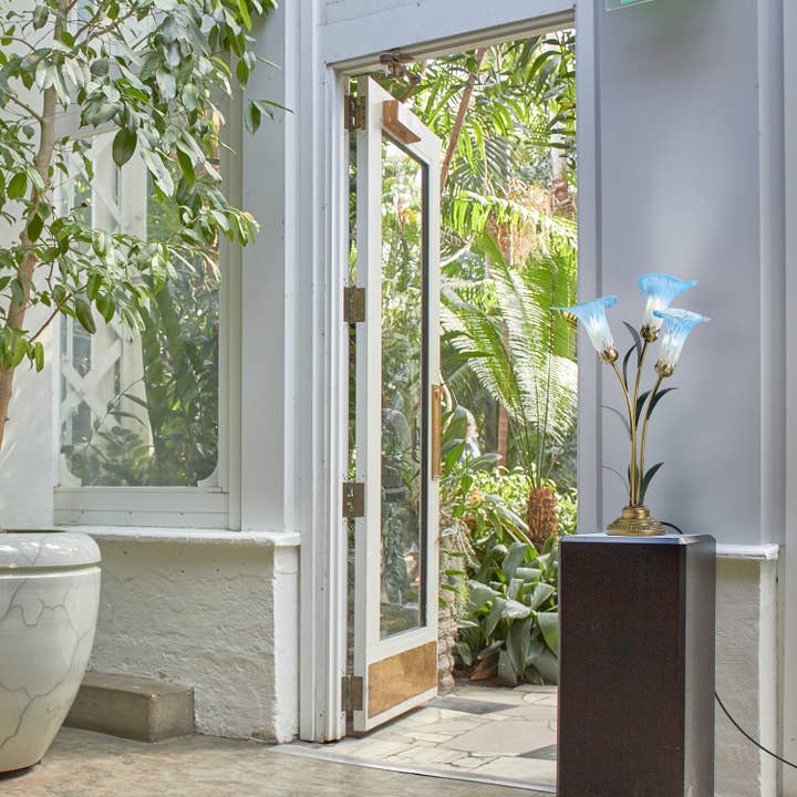 River of Goods - Wholesale Accent/Desk Lamp - 23.5"H Blue 3 Shade Handblown Glass Calla Lily Table Lamp3