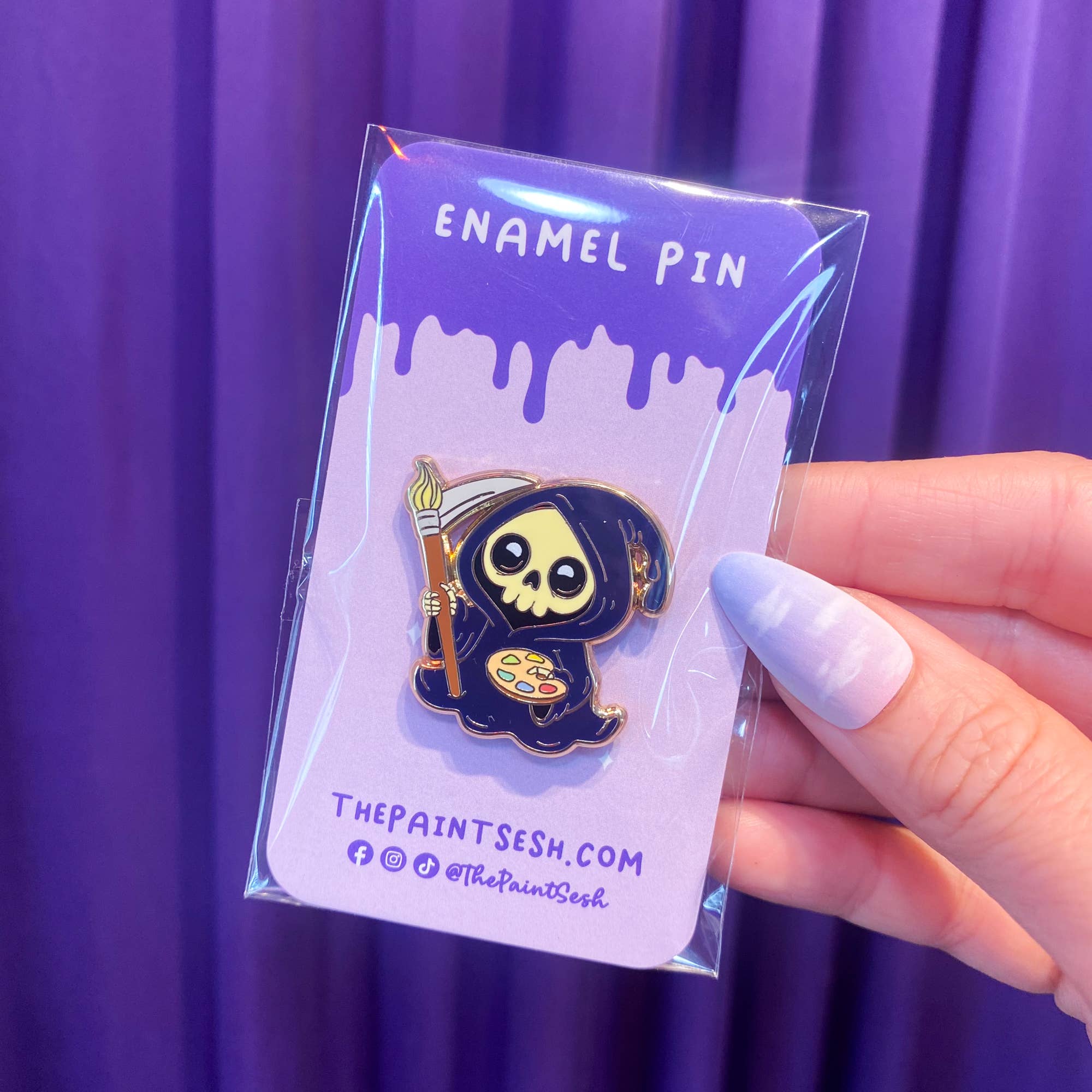 The Paint Sesh - Wholesale Lapel Pin/Button - Grim Reaper Artist Enamel Pin | Spooky Artist Gift Ideas3
