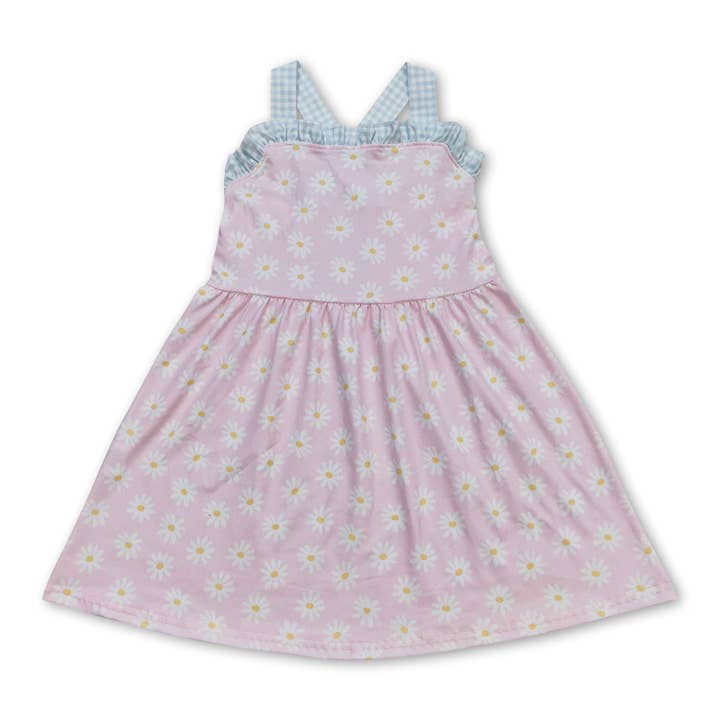Robes d'été marguerites à bretelles à carreaux pour petites filles pour la vente par Yawoo Garments