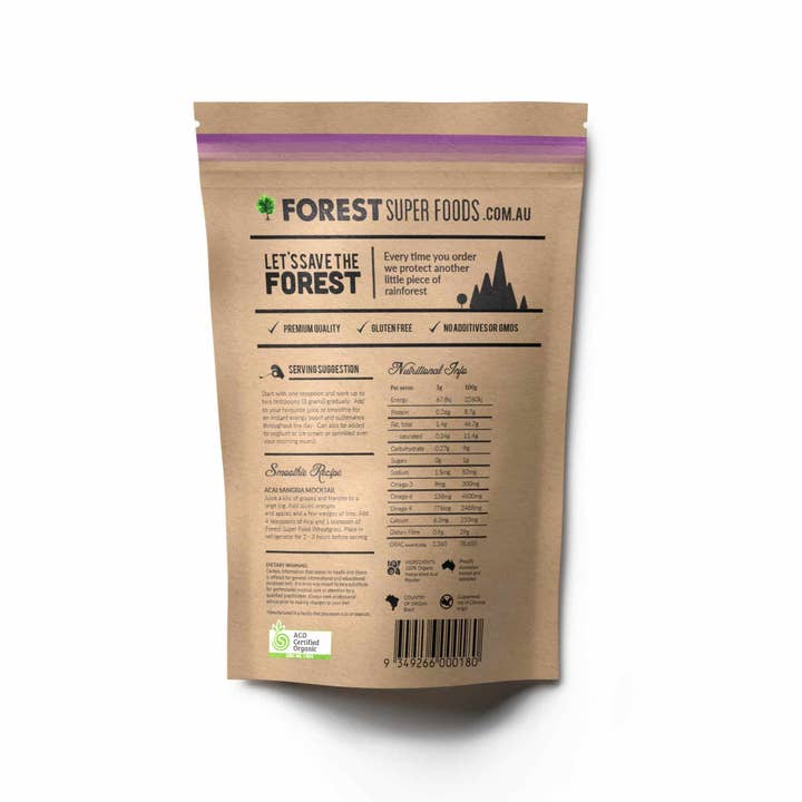 Forest Super Foods - Vendita all'ingrosso Proteine/superfood in polvere - Polvere di Bacche di Acai Biologica Certificata