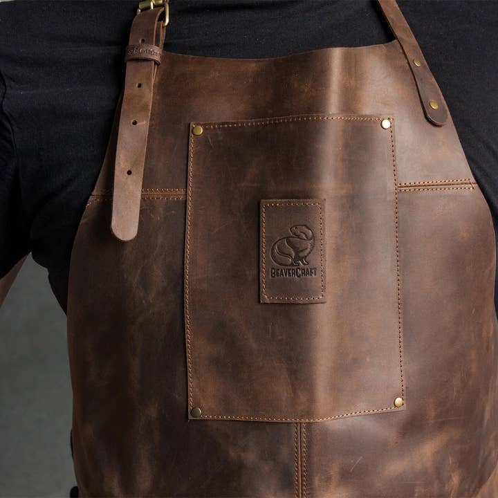 BeaverCraft - Wholesale Apron - AP2X - Adjustable Brown Leather Work Apron