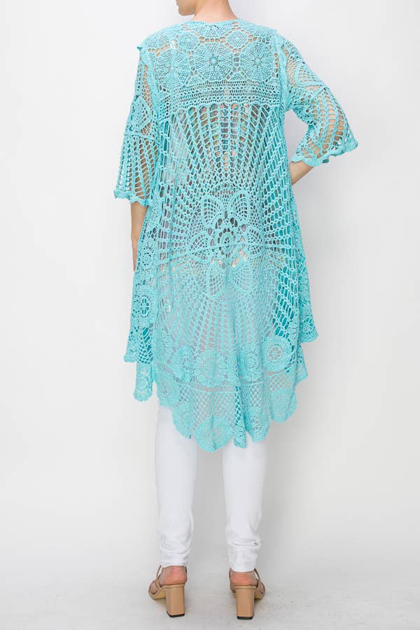 ACQUA Cardigan all'uncinetto alto-basso con bordi smerlati 4514 AQUA in vendita all'ingrosso su Faire3