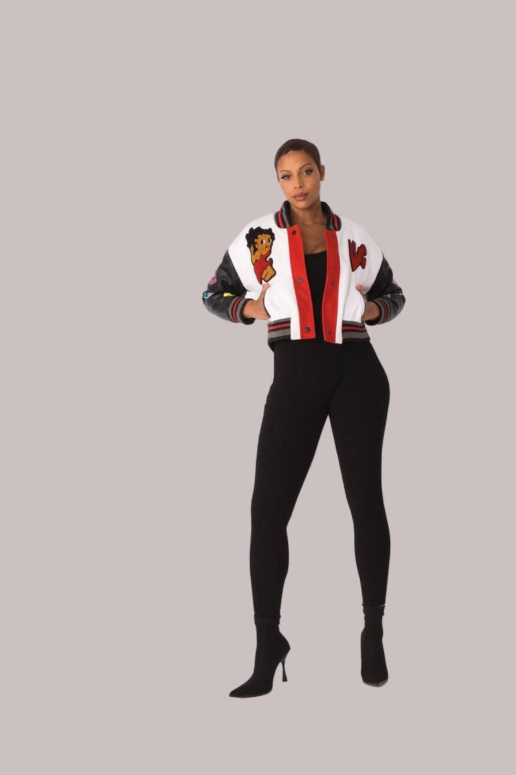 For Her NYC – Engroshandel College-/baseballjakke – Kvinder – Betty Boop Varsity Crop Jakke - 822361