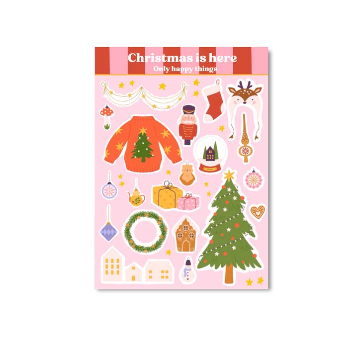 Stickersheet Christmas is here for wholesale by Only Happy Things Stationery