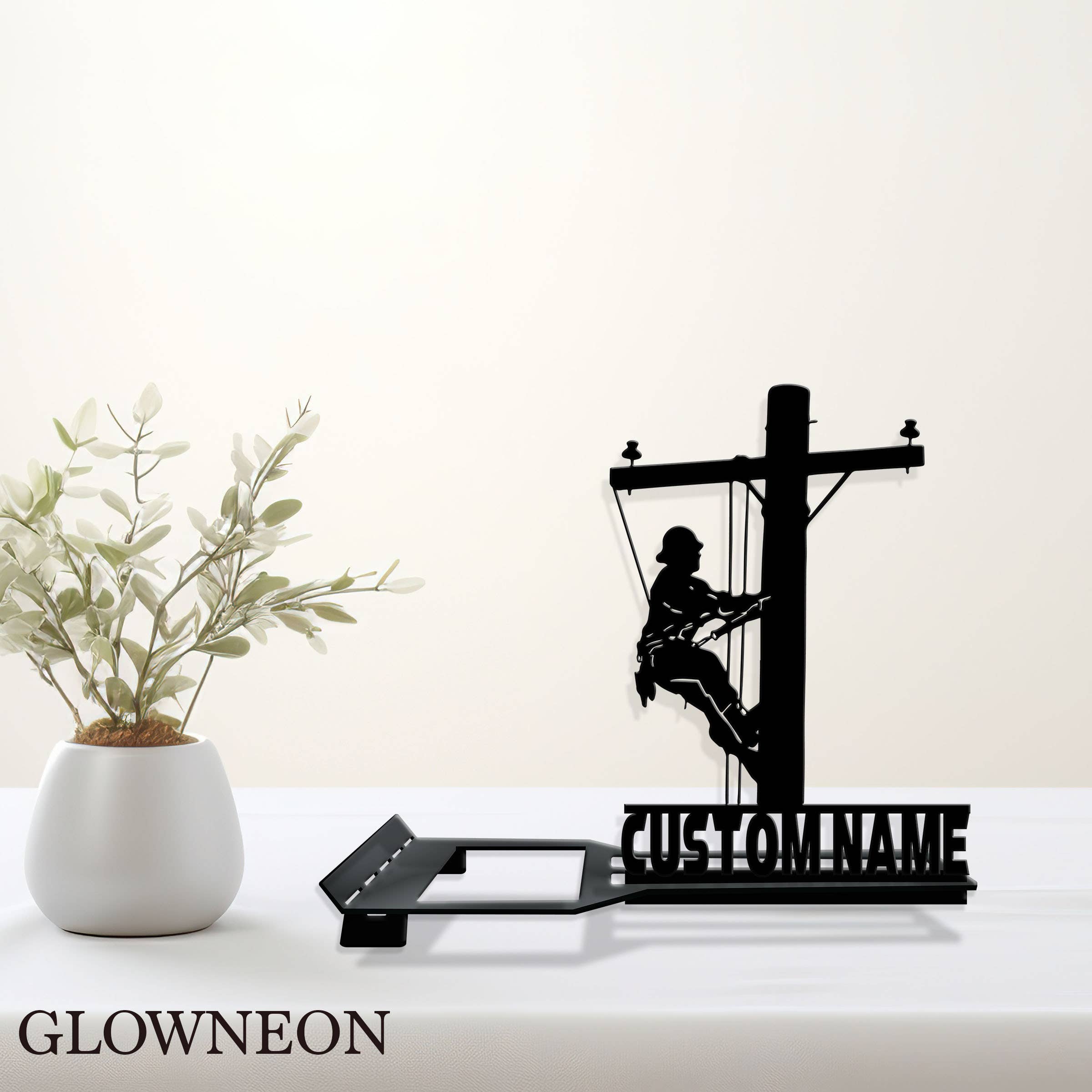 Glow Neon – Großhandel Telefon-/Tablet-Ständer – Individuelle Handyhalterung Lineman Metallschild, Lineman Handyhalter2