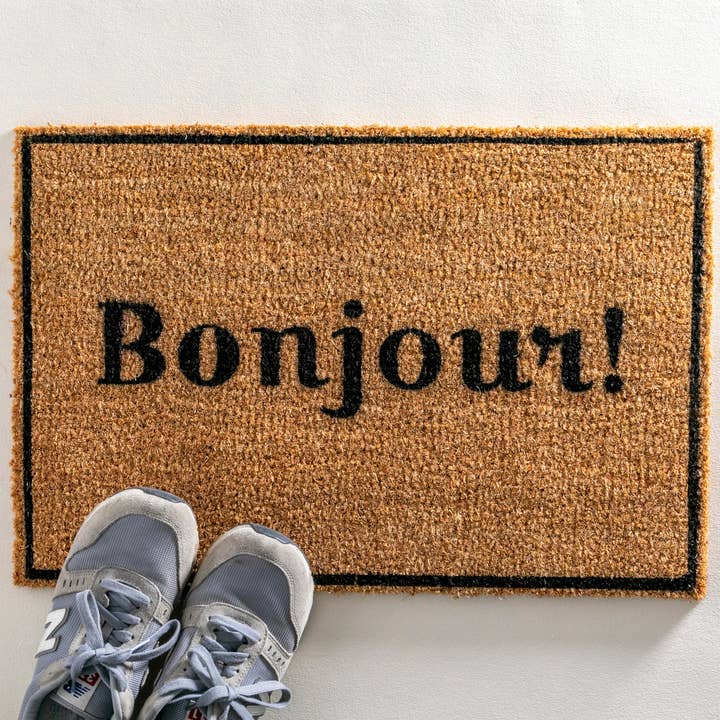Bonjour Paillasson avec bordure pour la vente par Artsy Mats