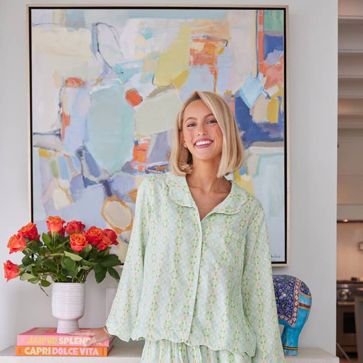 Scalloped Pajama Set Long - Elephant Falls and other Purchase wholesale easter pjs. Free returns & net 60 terms on Faire trending on Faire.