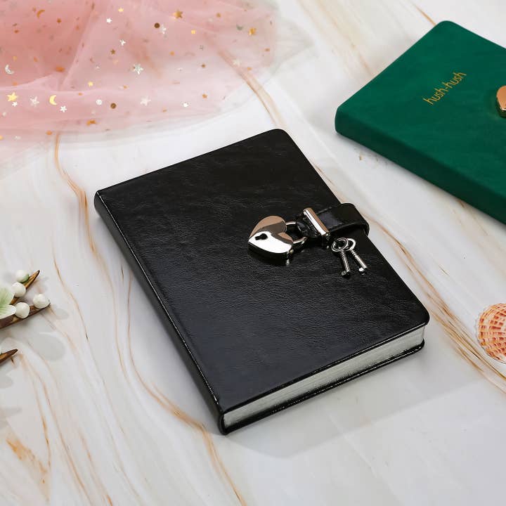 Victoria's Journals – Großhandel Tagebuch – Tagebuch mit Herzschloss für Mädchen mit Schlüssel, vegan, metallisch schwarz