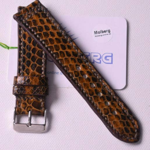 Brown Molberg handmade snakeskin watch strap for wholesale by Molberg