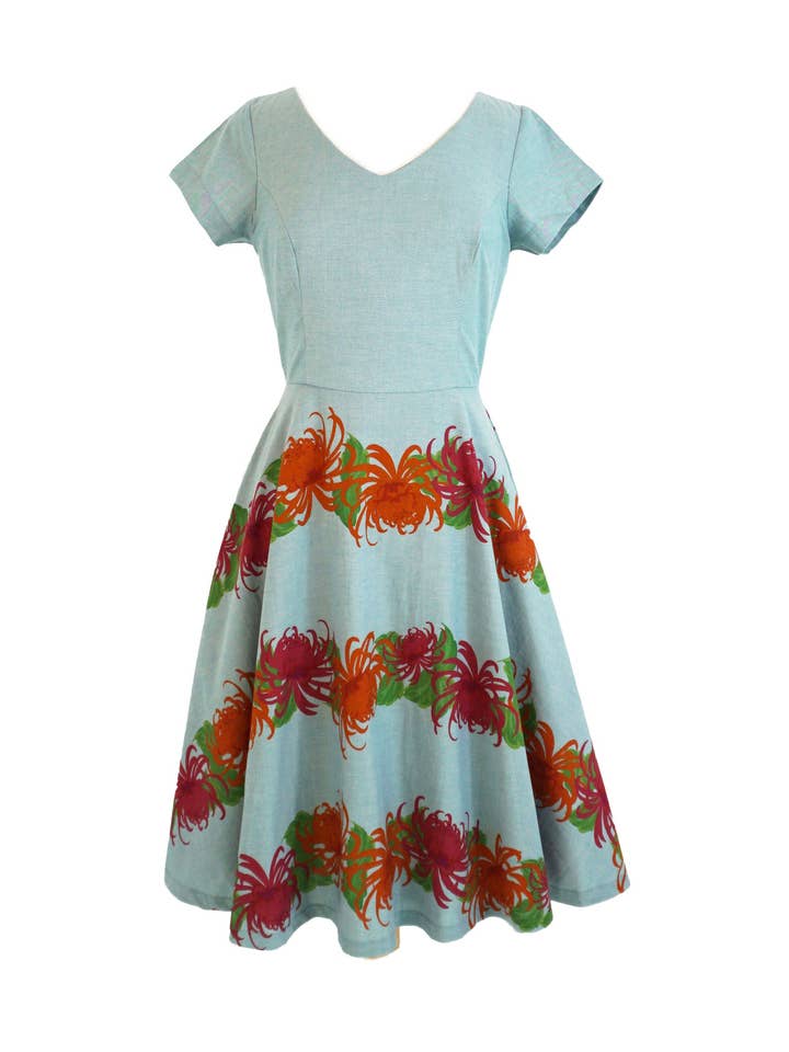 Dancing Chrysanthemums Chambray Dress for wholesale by Spero Park
