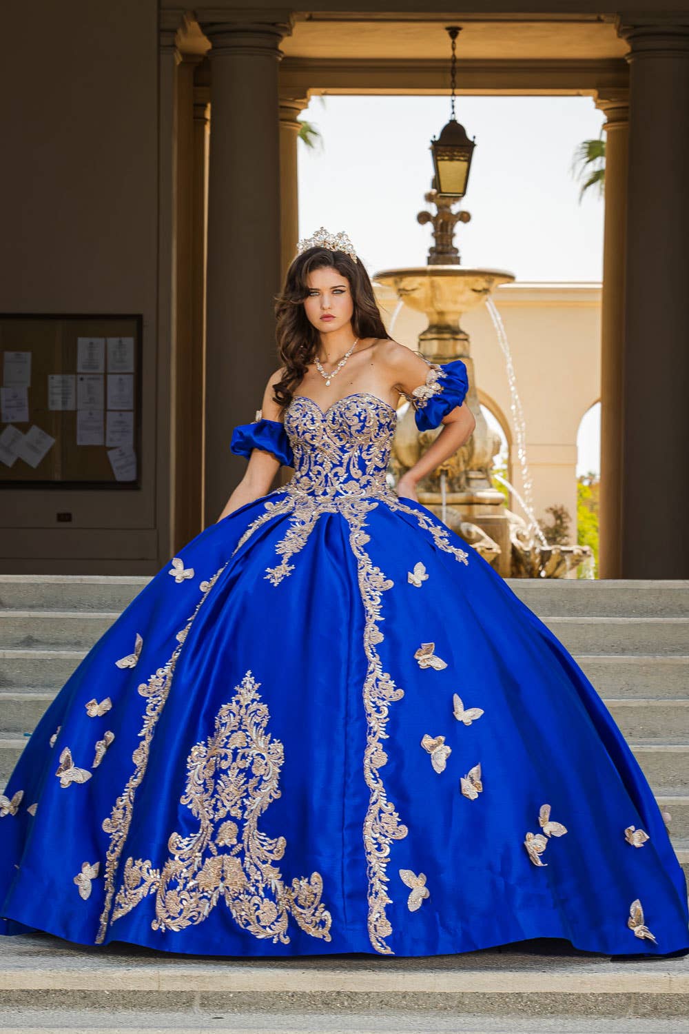 Petite Adele - Wholesale Gown - Women's - Gold Butterfly Accented Quince Dress6