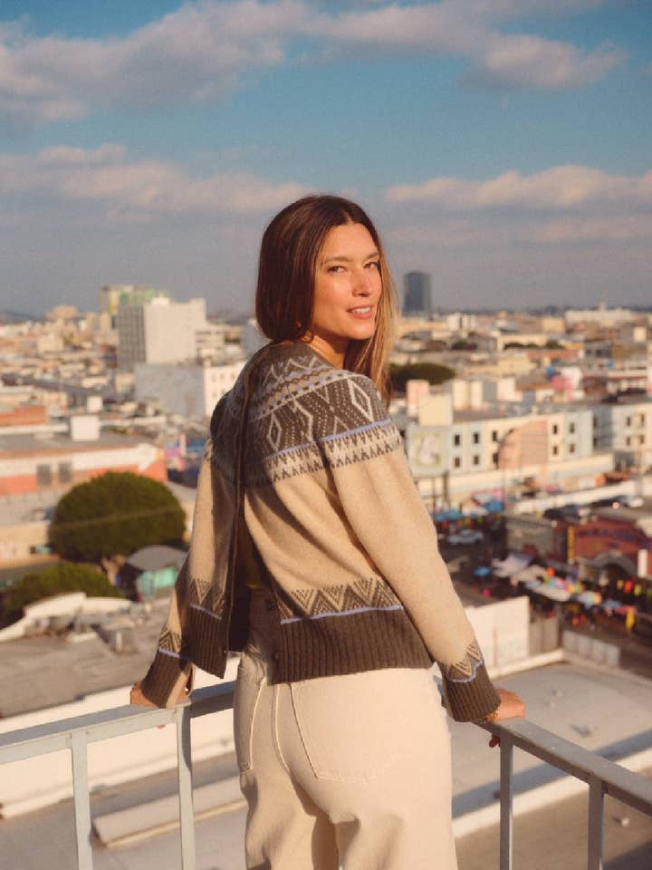 Stateside - Wholesale Knit Sweater - Women's - Fairisle Button Sweater in Thyme Multi1