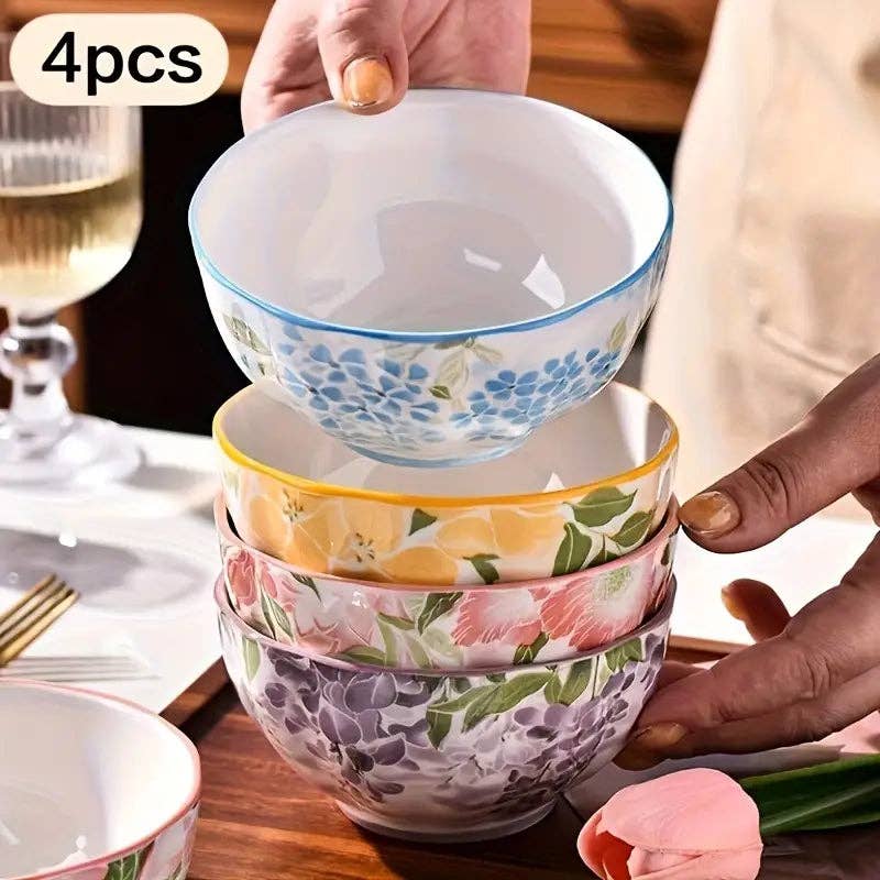 Huis Van Merken - Wholesale Bowl - Floral Ceramic Bowls Set - 5 Inch - Dessert, Yogurt, Microwave Safe1