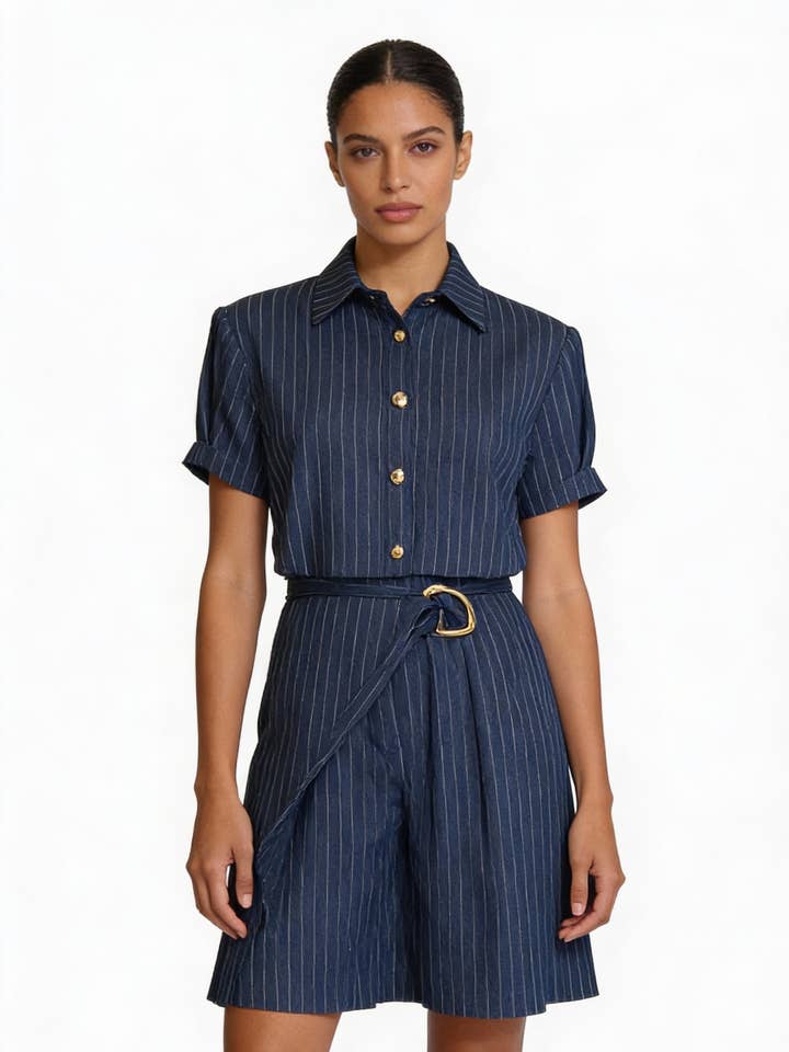 Ensemble court à rayures avec chemise à boutons pour la vente par LINZY