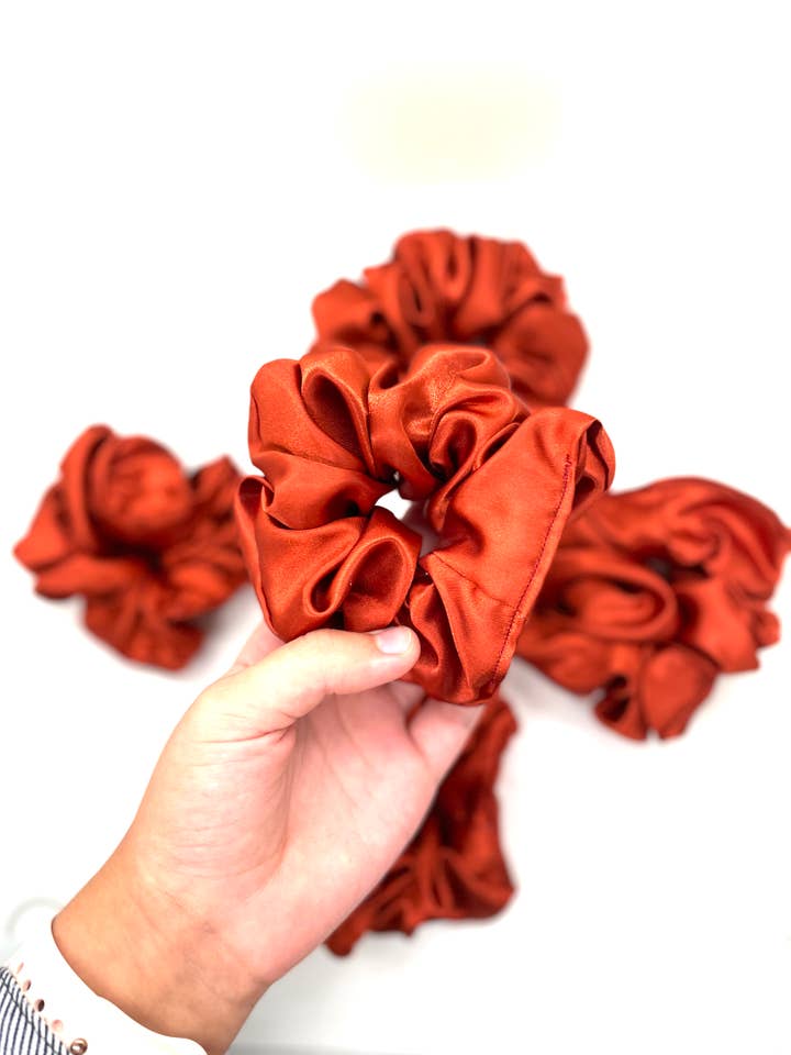 Rust Fall Satin Scrunchie, Fall Silk Handmade Hair Accessory for wholesale by Sahara Sage Boutique