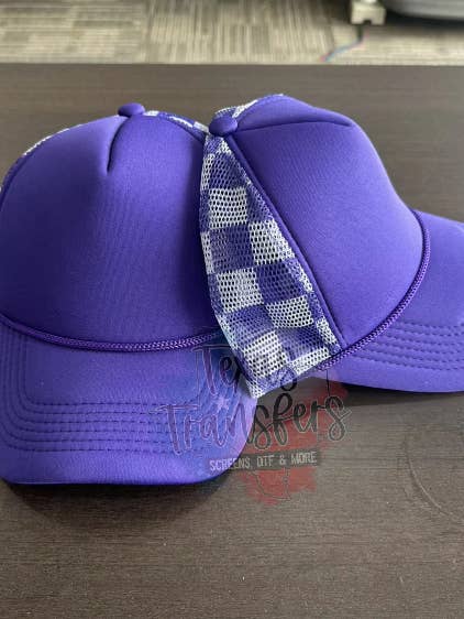 Purple Checker Trucker Hat for wholesale by Texas Transfers