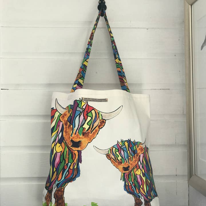 Saco de compras grande e brilhante Highland Cow & Baby por atacado de Chloe Gardner