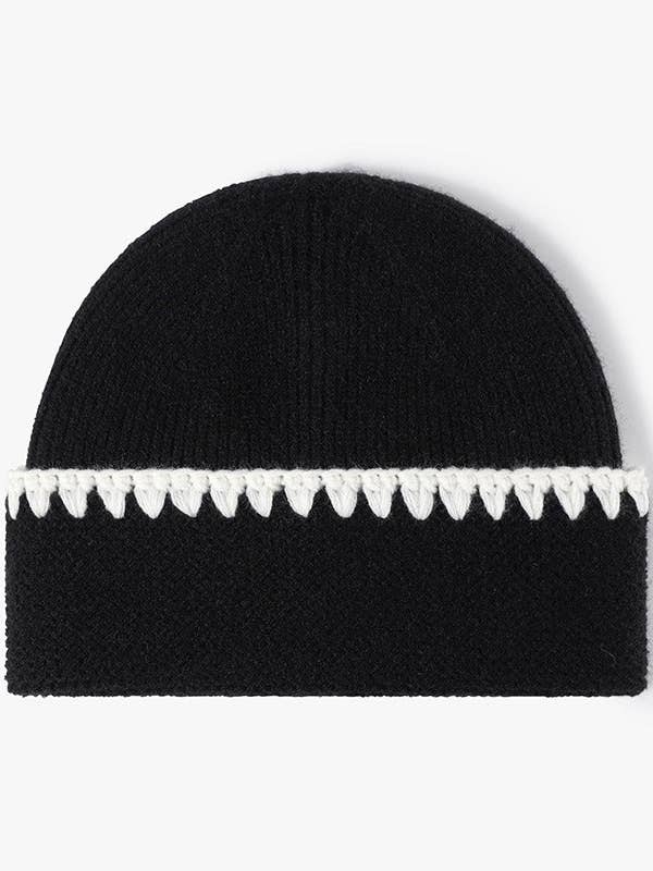 Minimalist Textured Cuffed Contrast Trim Knit Beanie DP25F642 for wholesale by Dipped Shop