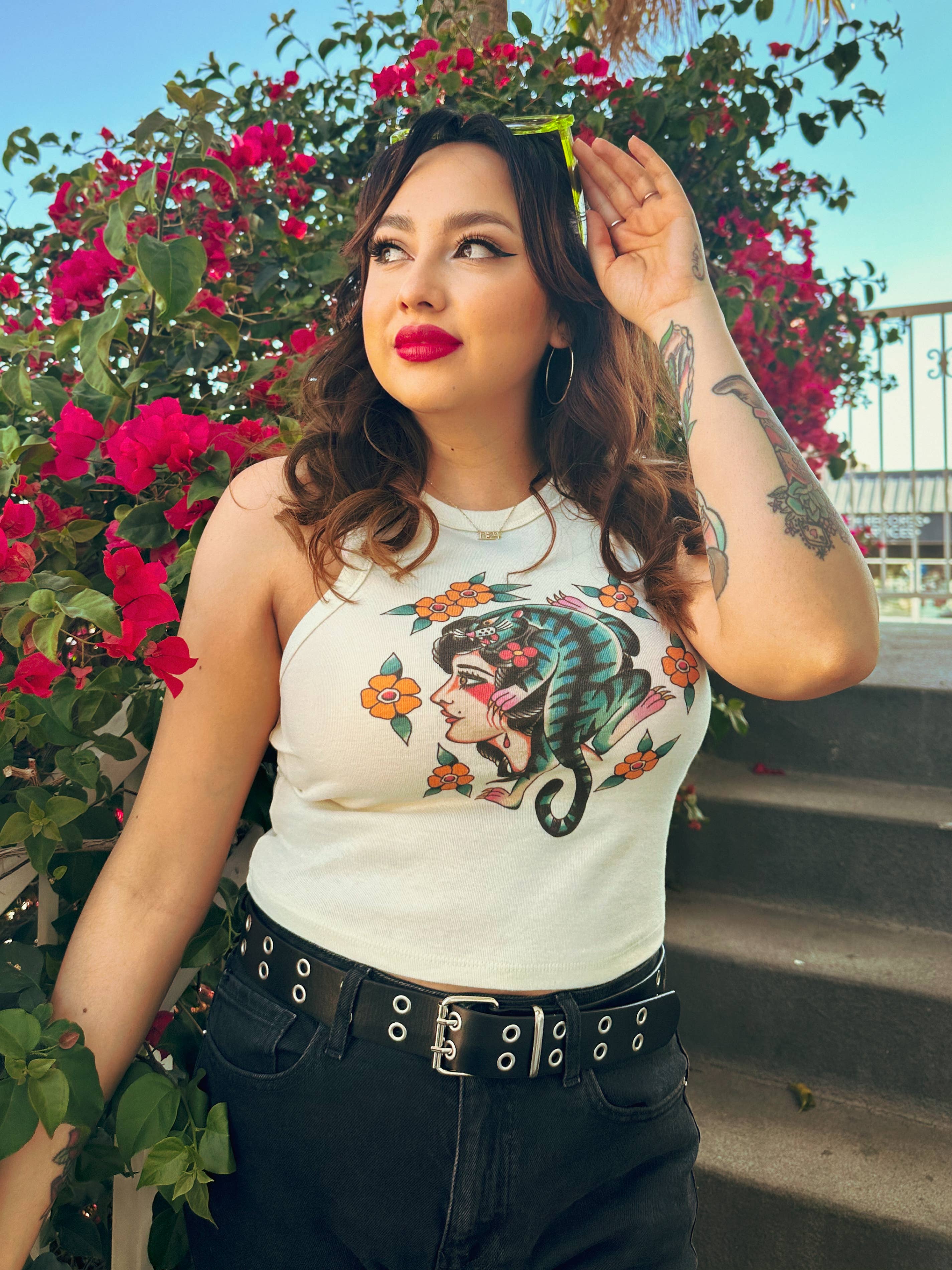 Mischief Made – wholesale Tank top – Women′s – The Blue Tiger Lady Rib Racer Tank in Natural5