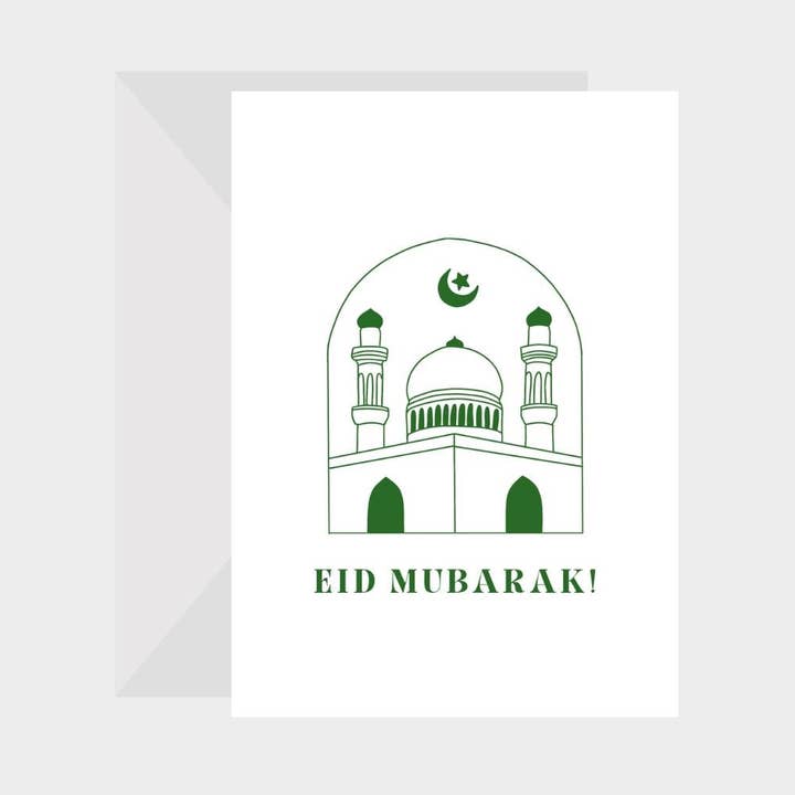 Cartão de Saudação da Mesquita Verde Eid Mubarak por atacado de Marhaba Prints