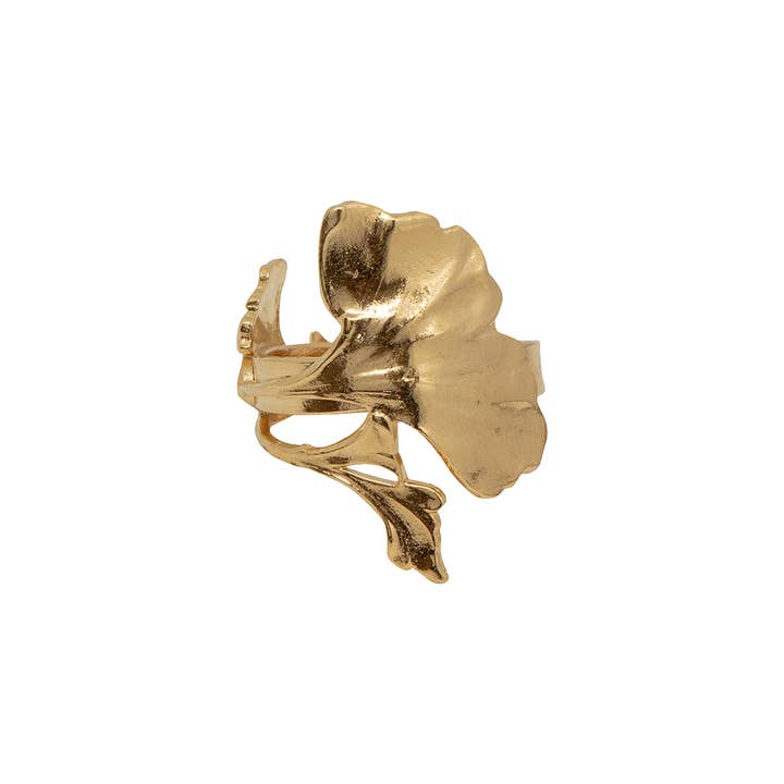 Ginkgo gold plated stainless steel ring - jewelry - gift for wholesale by Lotta Djossou Paris
