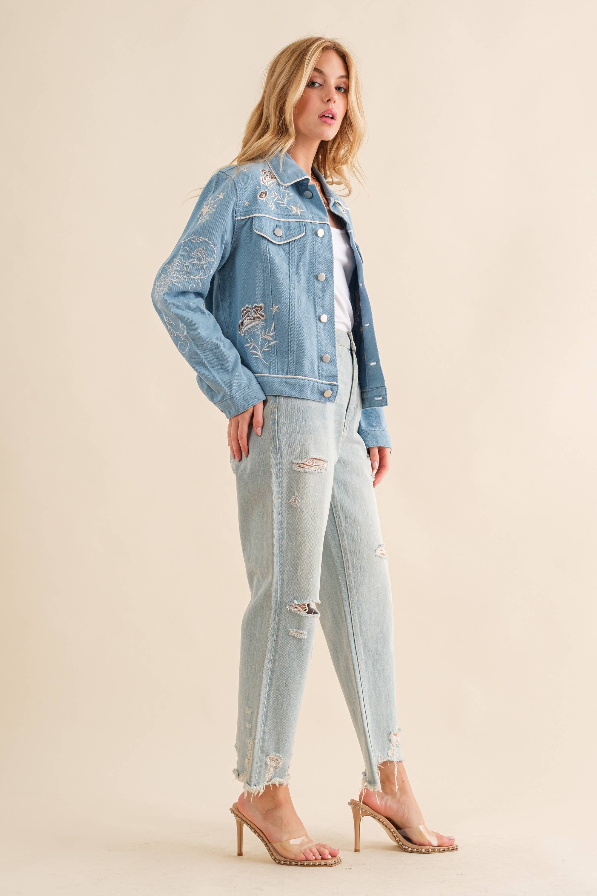 Blue B - Wholesale Denim Jacket - Women's - 17619J - Twill Denim Embroidered Western Button Up Jacket5