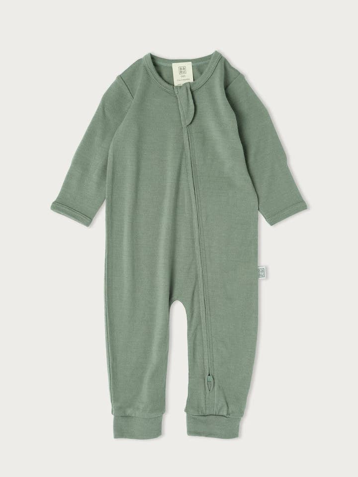 Tutina senza piedi in lana Merino - Salvia per la vendita all'ingrosso da parte di Babu