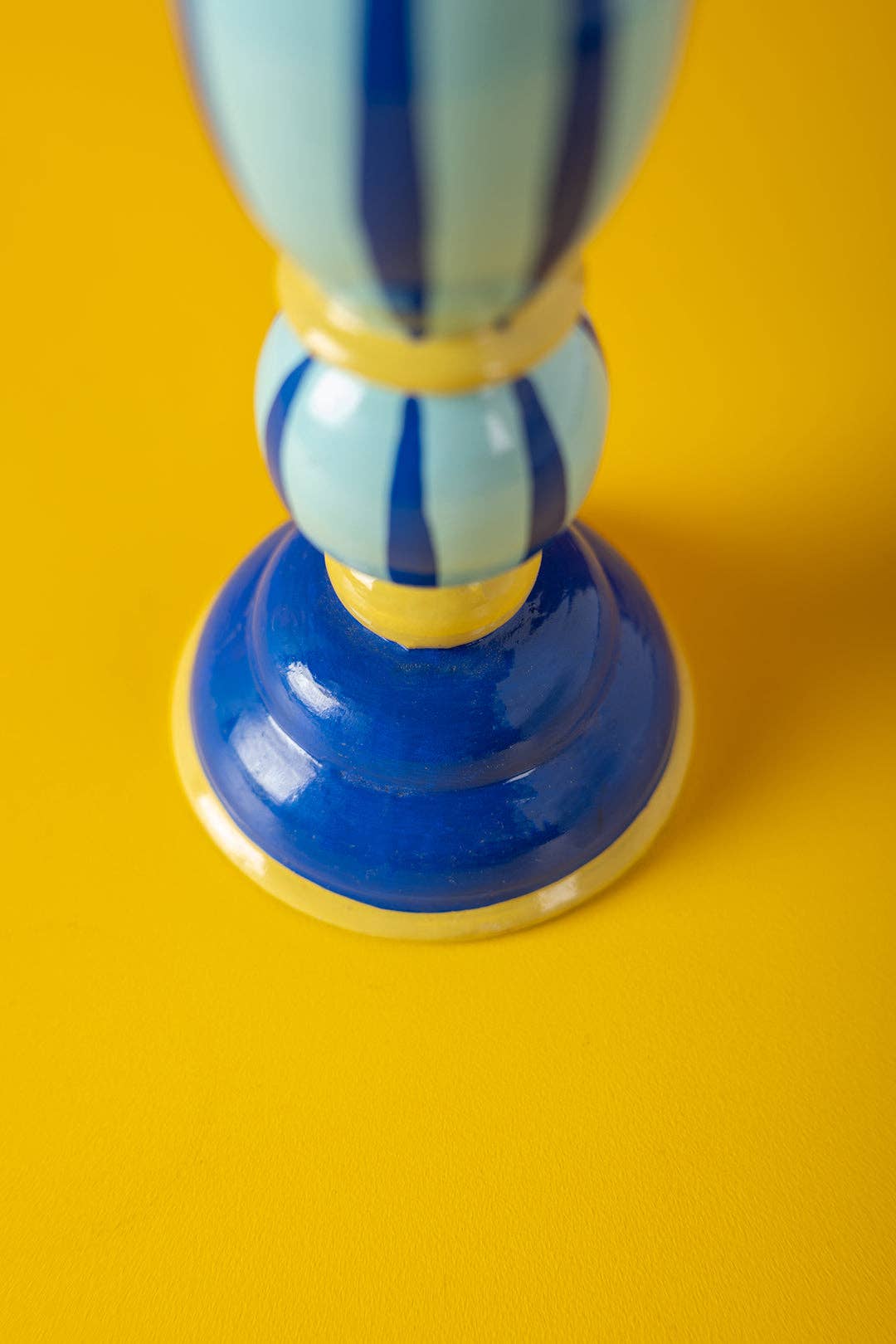 Ian Snow Ltd - Wholesale Candle Holder - Blue Stripe Hand Painted Wooden Candle Holder3