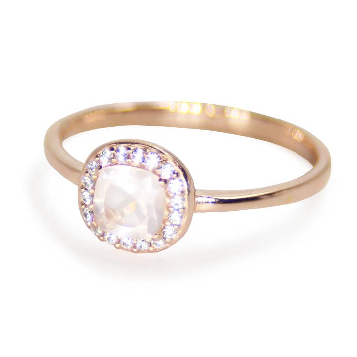 Mini Rose Quartz Pave Ring for wholesale by Kamaria Jewelry
