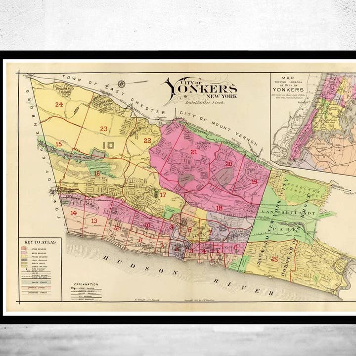 Alte Karte der Stadt Yonkers, New York 1907 Vintage Karte | Vintage Karten Wandkunst Druck für den Großhandel von OldCityPrints - Old Maps and Posters