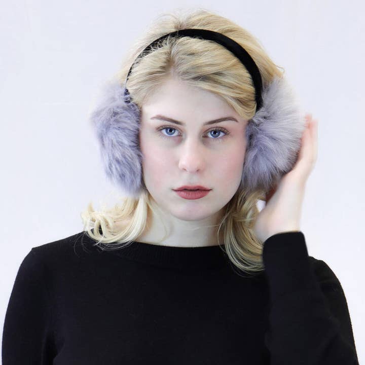 Faux Fox Fur Earmuffs with Velvet Band for wholesale by Surell