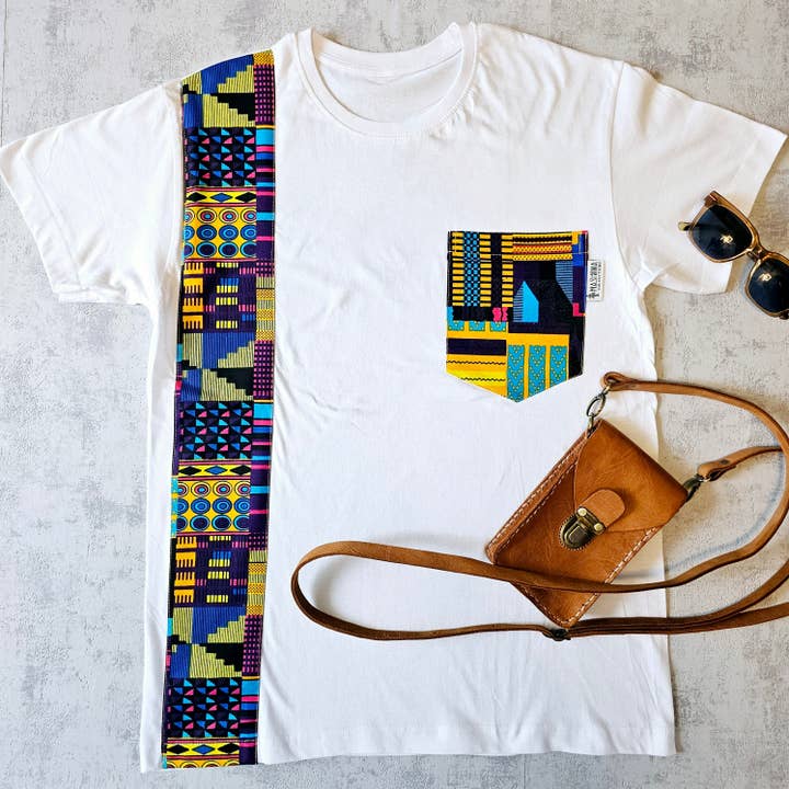 Africa Print Detailed T-Shirt | Ankara Detail and Pocket for wholesale by Mashona Collections