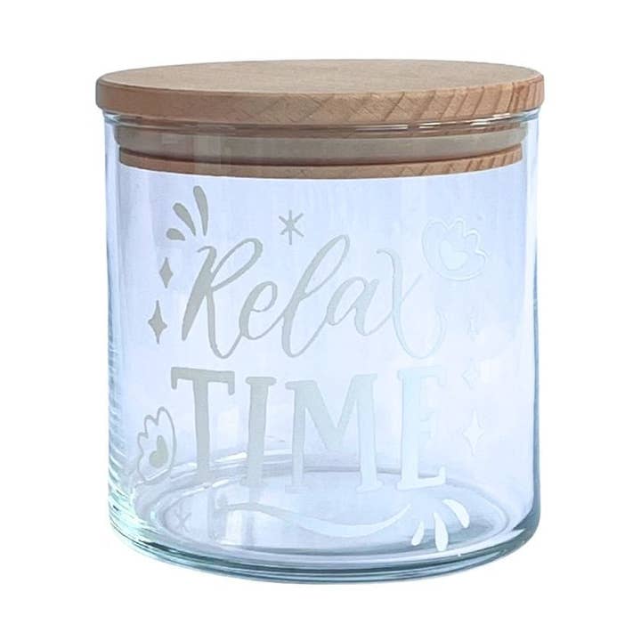 Frasco de vidro Relax Time com tampa de madeira por atacado de Wunderle GmbH
