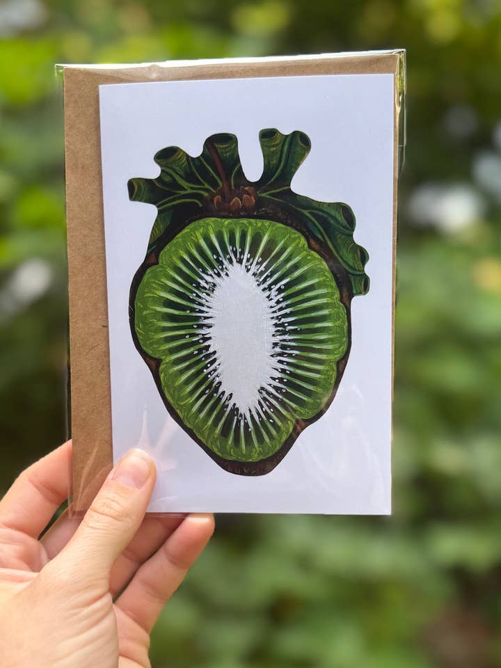 Kiwi Heart Card for wholesale by Meg Paints Hearts