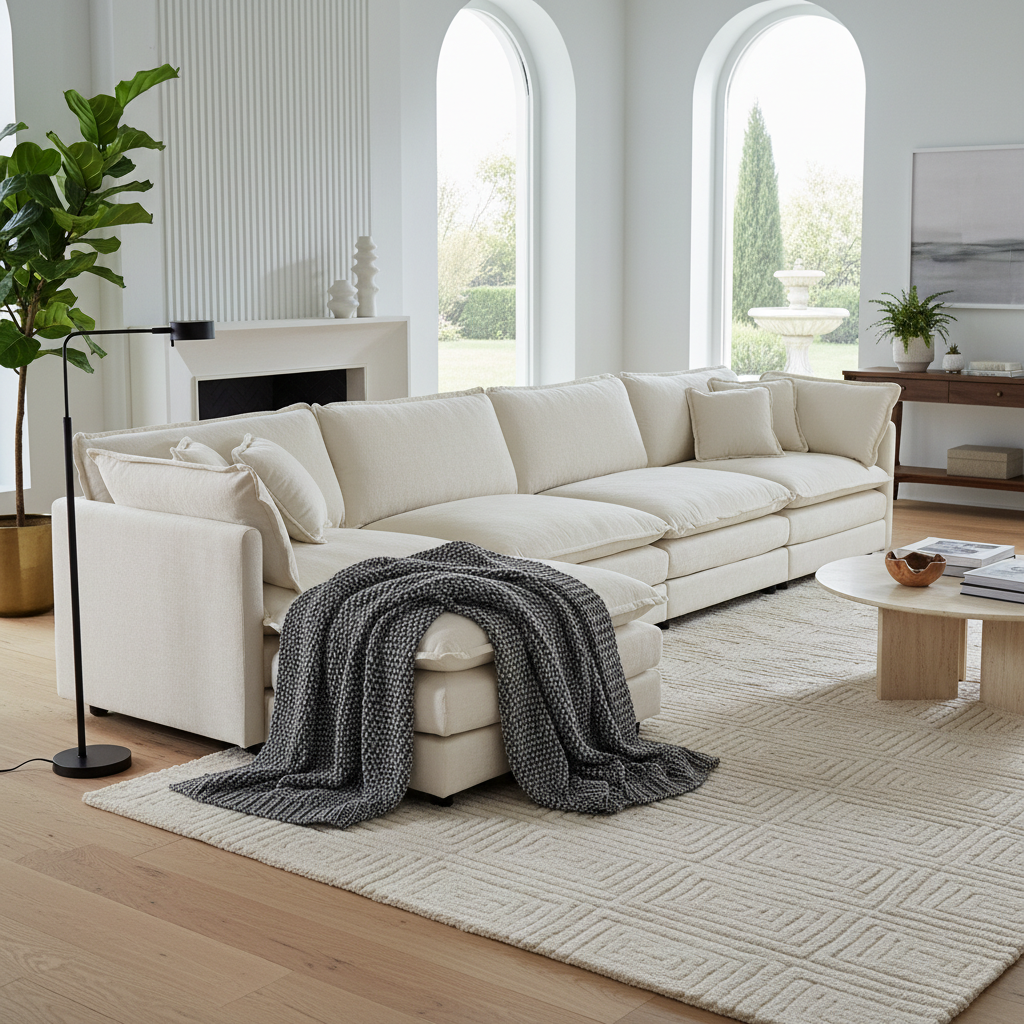 HOMYCASA DESIGN INC - Vente Canapés - Canapé d'angle modulaire en chenille rembourrée Fremont 147" en forme de L avec ottomane34