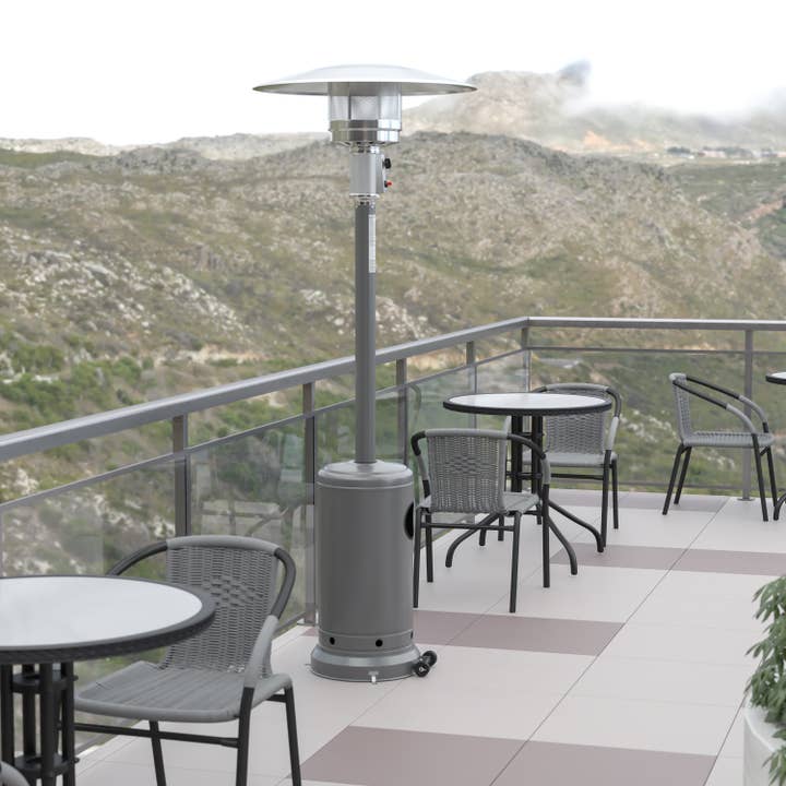 Round Outdoor Patio Heater - Silver -7.5 Feet Tall for wholesale by Flash Furniture