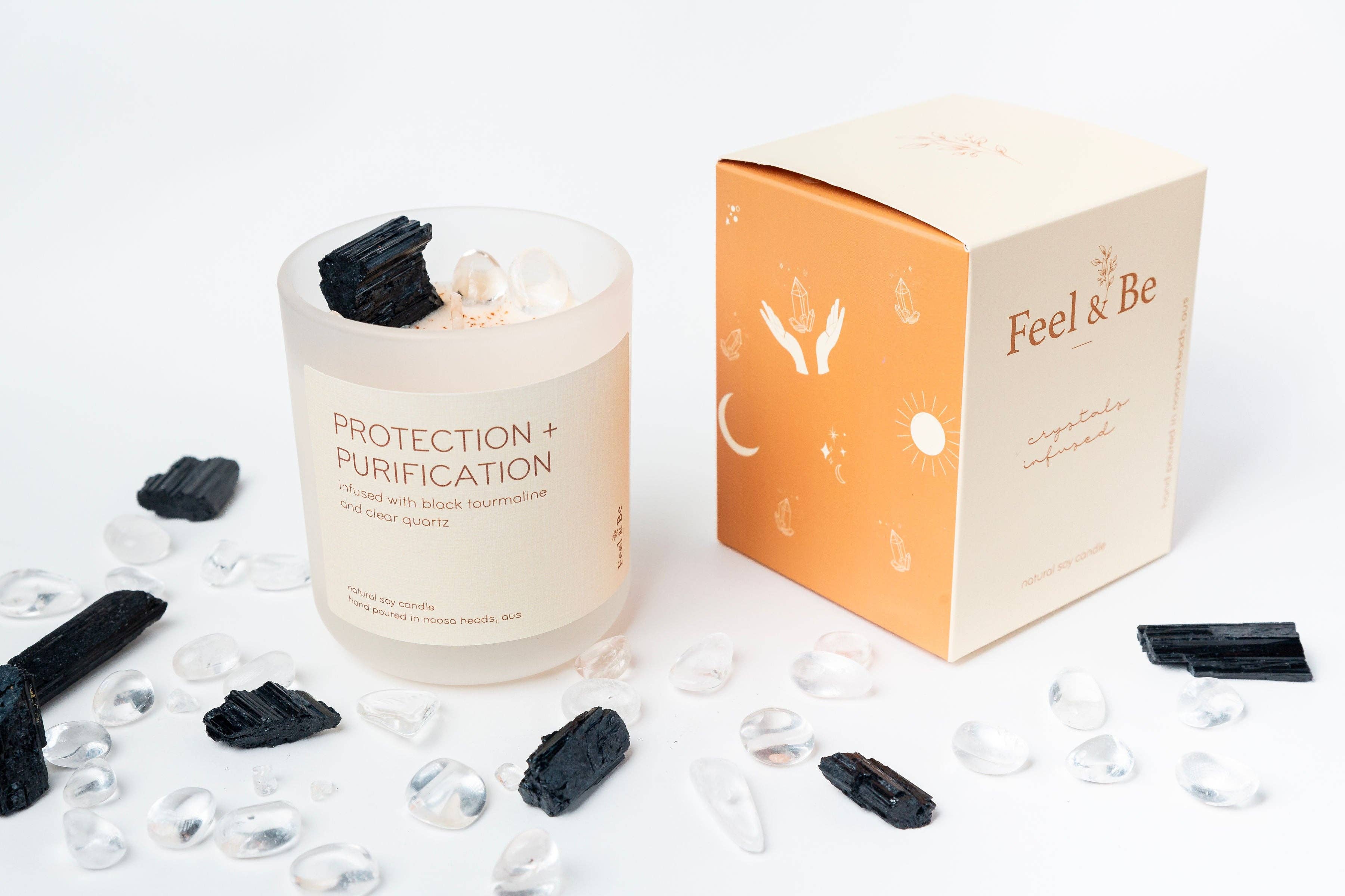 Feel & Be - Venta al por mayor Vela aromática de viaje - Vela de protección y purificación con turmalina negra y cuarzo claro0