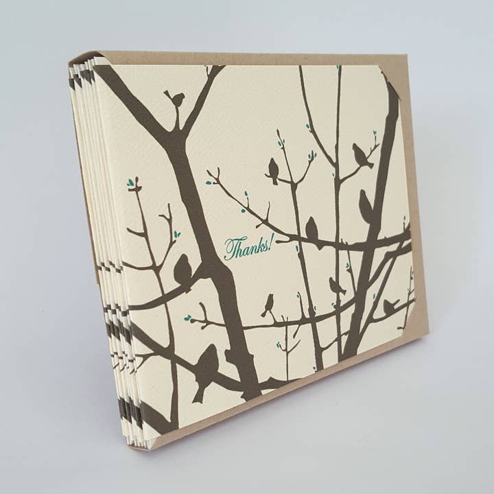 Thank You Brown Birds Greeting Card Box Set of 8 for wholesale by Little Green