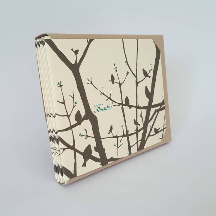 Thank You Brown Birds Greeting Card Box Set of 8 for wholesale by Little Green