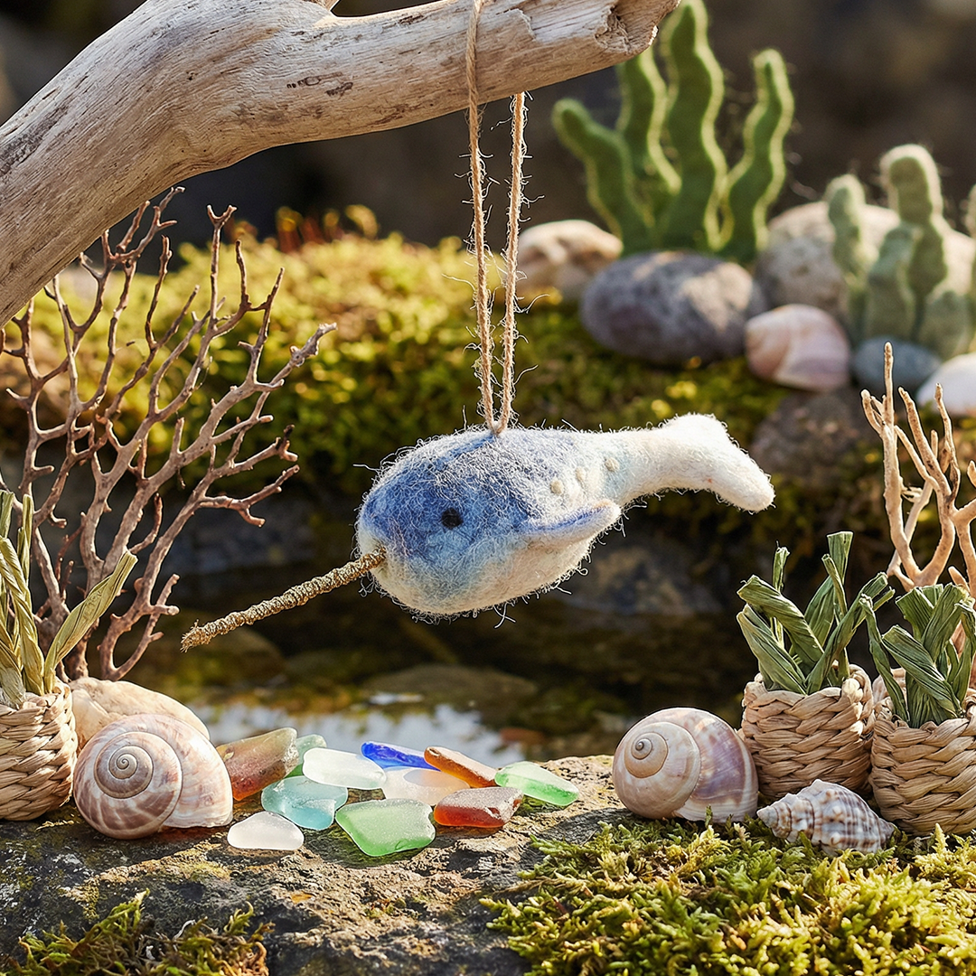 Felt So Good – wholesale Ornament – Handmade Felt Fair trade Hanging Narwhal Decoration4