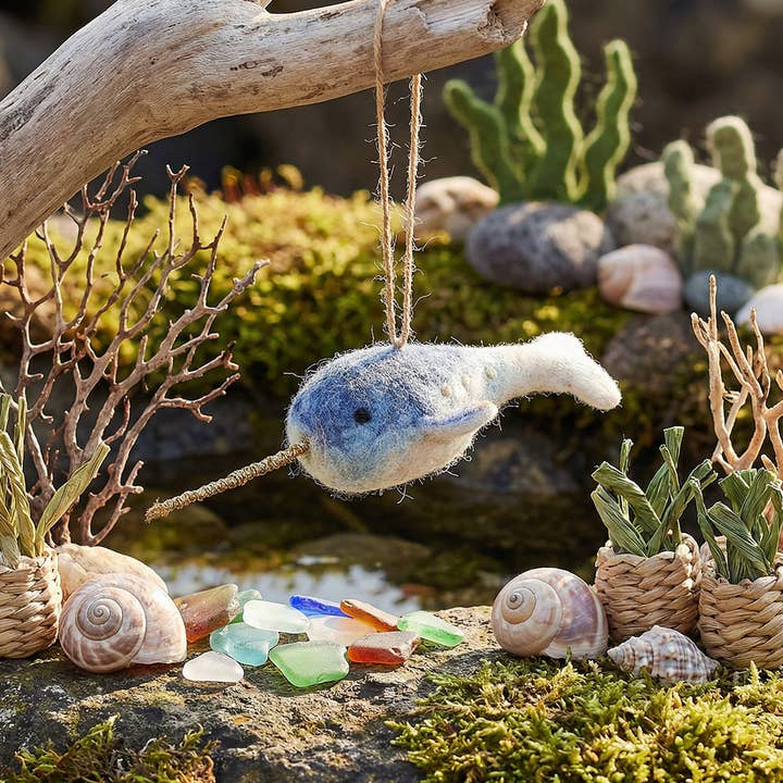 Felt So Good – wholesale Ornament – Handmade Felt Fair trade Hanging Narwhal Decoration4