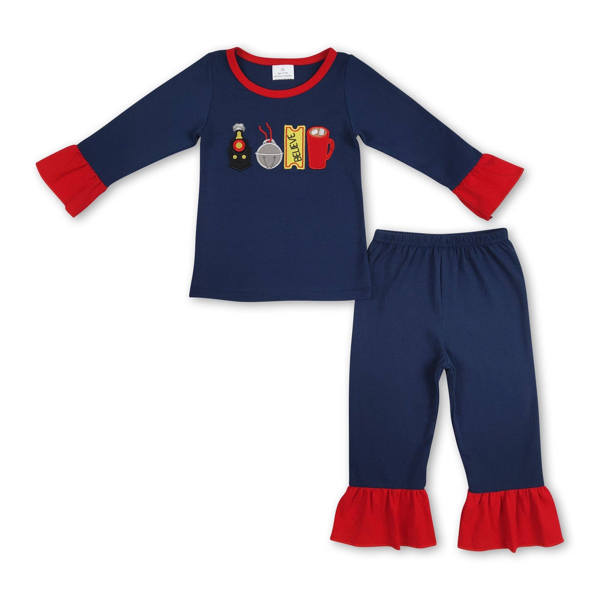 Yawoo Garments - Vente Haut et bas de pyjama – enfant - Pyjama de Noël Believe Train à manches longues pour filles