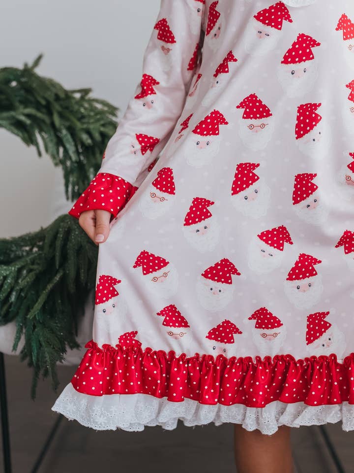 Oopsie Daisy - Wholesale Nightdress - Kids - Kids Polka Dot Santa Beard Christmas Ruffle Lounge Play Gown1