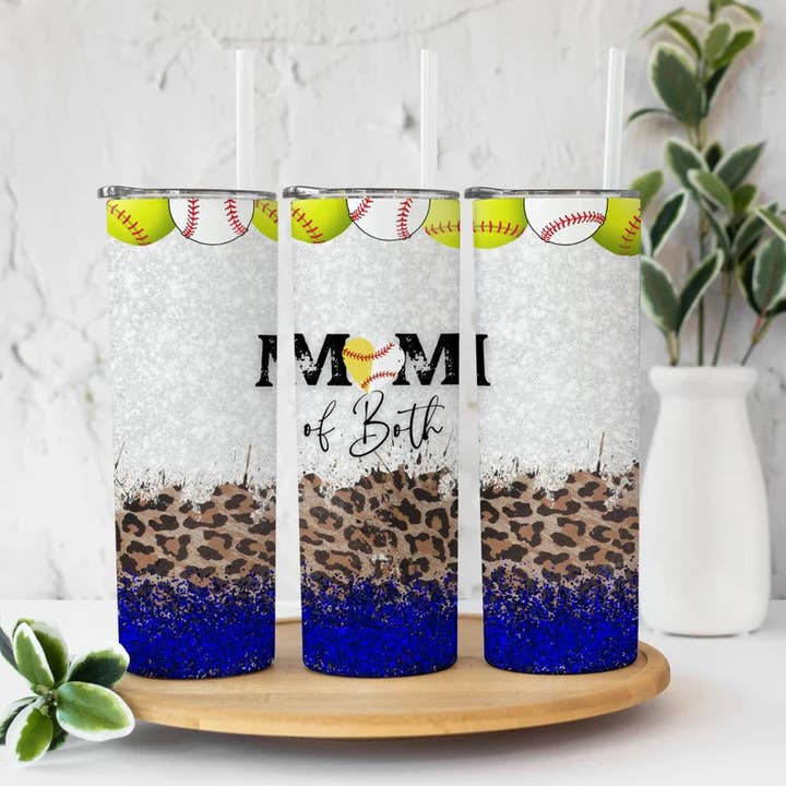 Mom of Both Blue Softball Baseball Leopard | Tumbler per la vendita all'ingrosso da parte di Designs by Robyn